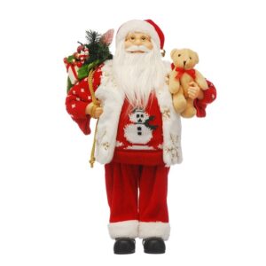 45cm Standing Santa Figure In Xmas Jumper & Teddy Christmas Decoration Figurine