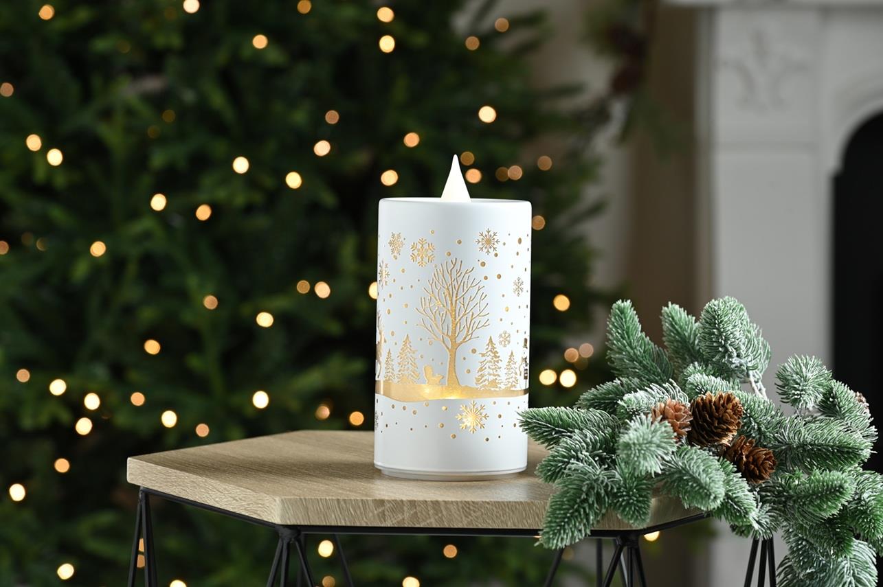 Festive 18cm Spinning Glass Santa and Sleigh Christmas LED Candle