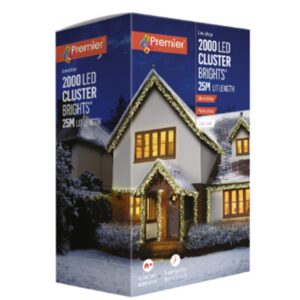 2000 LED Multi-Action Cluster Lights + Timer Warm White (Clear Cable) Premier