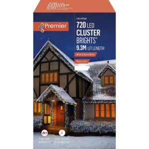 Premier 720 LED Cluster Christmas Lights & Timer Cool & Warm White Mix (Clear Cable)