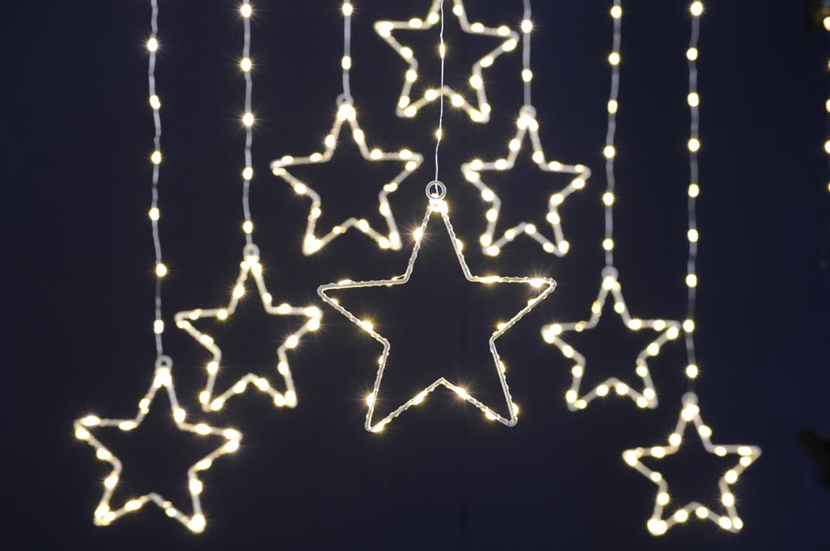 Warm White Star Curtain Lights & Timer 120x120cm
