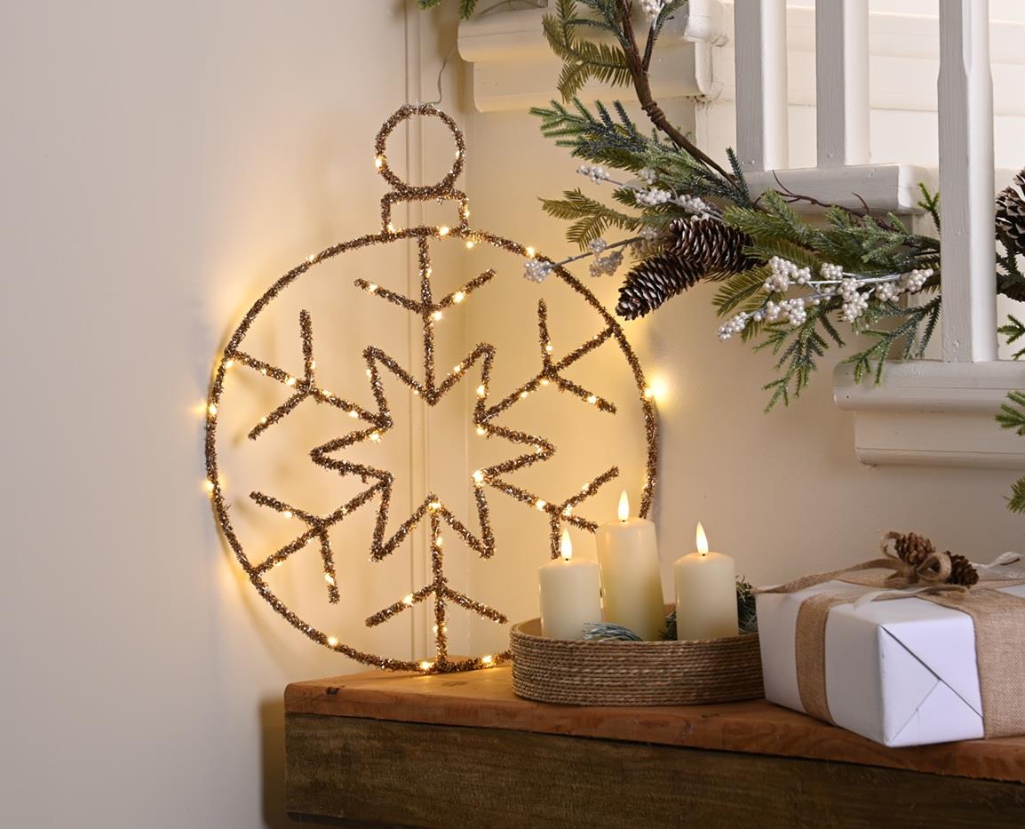 49cm B/O Twinkling Gold Snowflake Ball Warm White LED Festive
