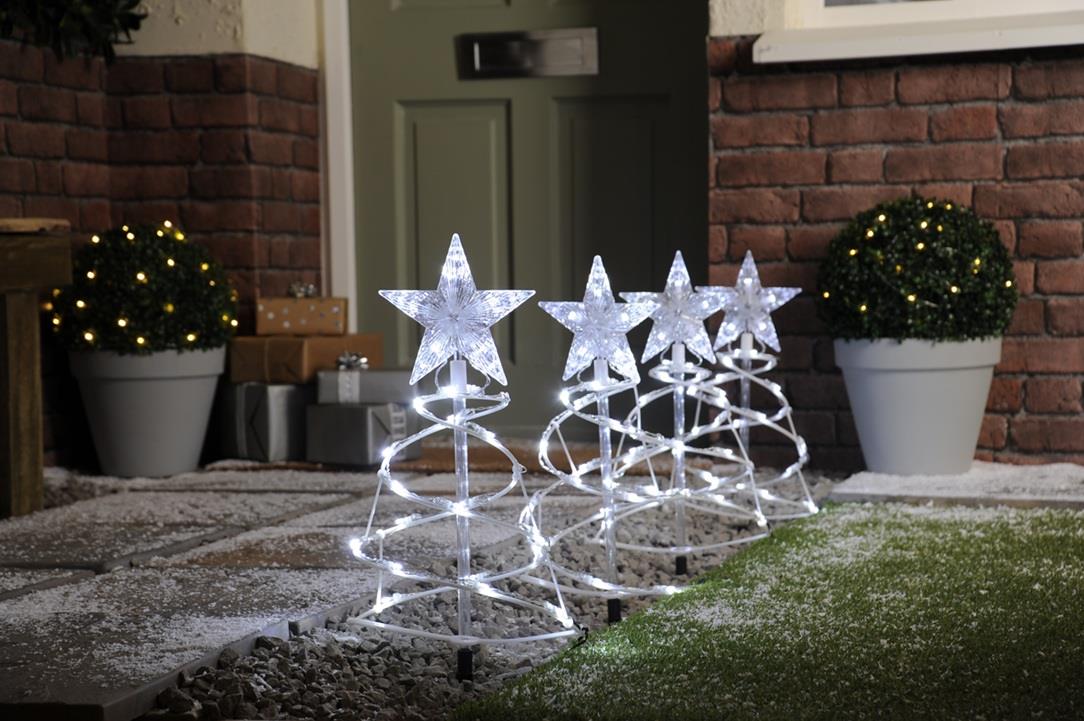 Set of 4 Spiral Pathfinder Trees White LED Christmas
