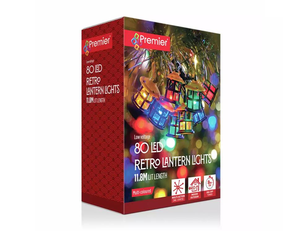Set 80 LED Multi-Action Retro Lanterns Christmas Lights Premier